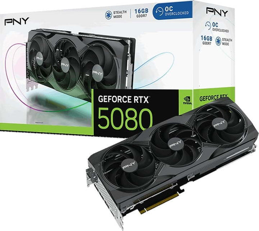 PNY GeForce RTX 5080 OC Triple Fan 16G VCG508016TFXPB1-O 16GB GDDR7 256-bit PCIe 5.0 Desktop Graphics Card